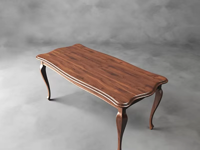 Elegant Walnut Wooden Dining Table With Curved Legs And Smooth Surface 3d model