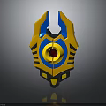 Decorative Shield Design With Yellow Blue Accents Black Stripes And Red Circular Center
