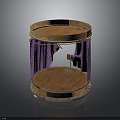 Circular Two Tiered Wooden Display Stand with Purple Curtains and Smooth Surface
