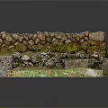 Stone Wall Components With Corner Structure And Ground Sections Covered In Moss And Grass 3d model