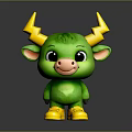 Cute Green Cartoon Cow Doll With Yellow Lightning Horns And Shoes