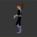 3D Female Character With Red Hair Blue Black Outfit White Gloves And Boots