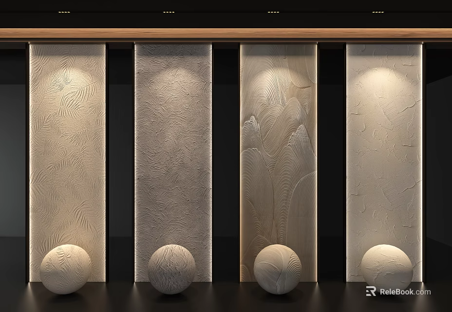 Modern Textured Wall Panels In Varied Patterns With Spherical Decor 3d model 