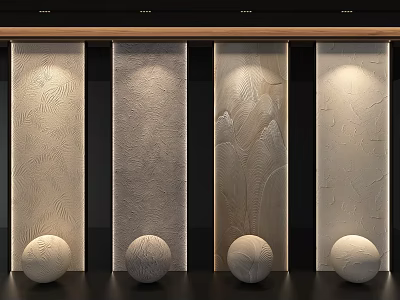 Modern Textured Wall Panels In Varied Patterns With Spherical Decor 3d model