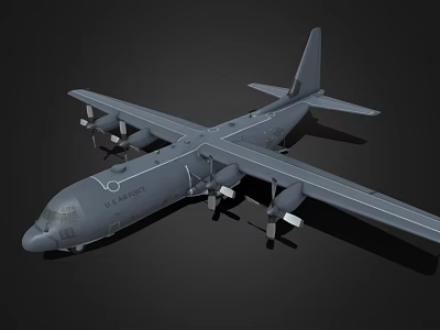 Military Transport Aircraft With Four Propeller Engines Gray Body Long Wings And Serial Number 044130 3d model
