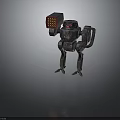 Mechanical Robot Character With Metallic Body And Red Weaponized Arm Design 3d model