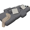 Modern Gray Modular Sectional Sofa With Plush Cushions And Cozy Blanket