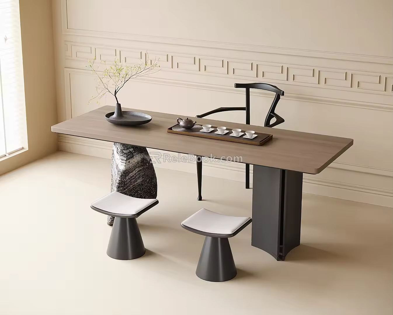 Modern Tea Table and Chair Combination Tea Set Stool 3d model