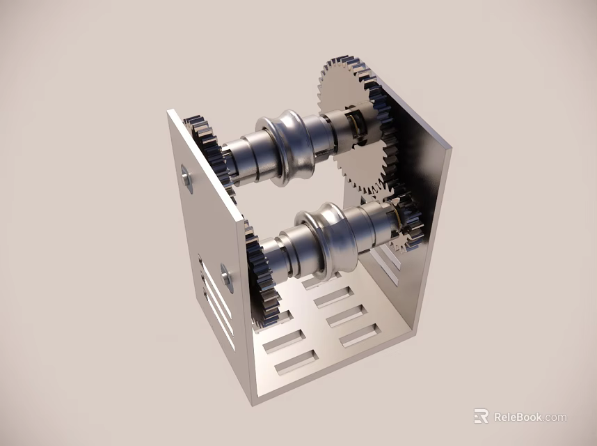 Mechanical Gear Assembly With Shafts In Metal Frame Structure Design 3d model 