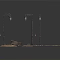 Outdoor Street Scene With Street Lamps Scattered Stone Slabs And Gravel