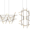 Modern Geometric Chandeliers with Intersecting Metal Frames and White LED Tubes 3d model