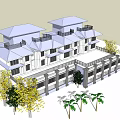 Multi Storey Building With Traditional Roof Balconies And Surrounding Trees