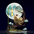 Floral Art Installation With Moon Lantern Figure Clouds And Tree Branch Base 3d model