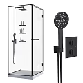 Contemporary Shower Sauna With Glass Enclosure Black Fixtures Shelves And Handheld Sprayer