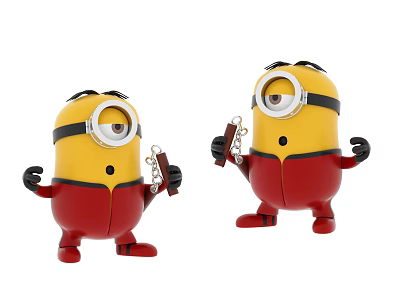 Minion Decorative Figurine Set With Yellow Body Red Pants Holding Small Items For Home Decoration 3d model
