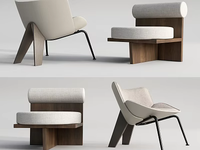 Modern Single Sofa Design With Beige Cushion Wooden Structure And Metal Support Legs 3d model