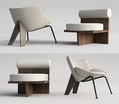 Modern Single Sofa Design With Beige Cushion Wooden Structure And Metal Support Legs 3d model