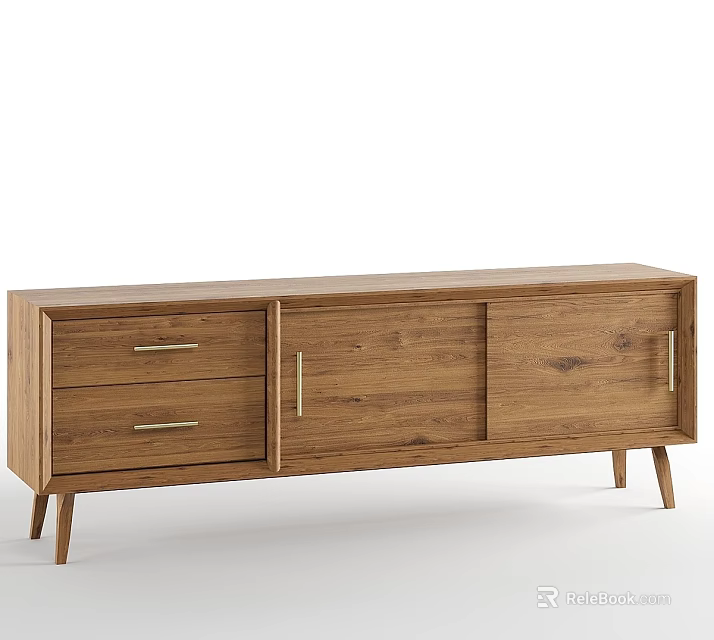 Modern Wooden TV Stand With Drawers Cabinet Doors And Slim Legs Design 3d model 