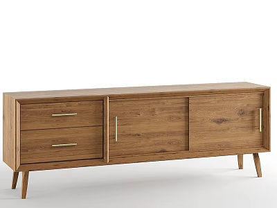 Modern Wooden TV Stand With Drawers Cabinet Doors And Slim Legs Design 3d model