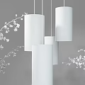 Blue And White Ink Style Pendant Lights With White Blossom Branches On Blue Background