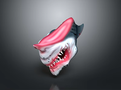 Realistic Shark Head 3D Model Showcasing Sharp Teeth Organs And Red Fur Accents 3d model