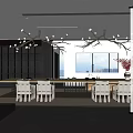Modern Leisure Area Interior With Branch Lighting Table Chairs And Glass Partitions