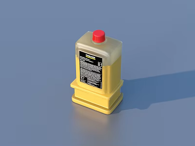 Yellow Plastic Bottle With Red Cap And Black Label For Daily Use 3d model