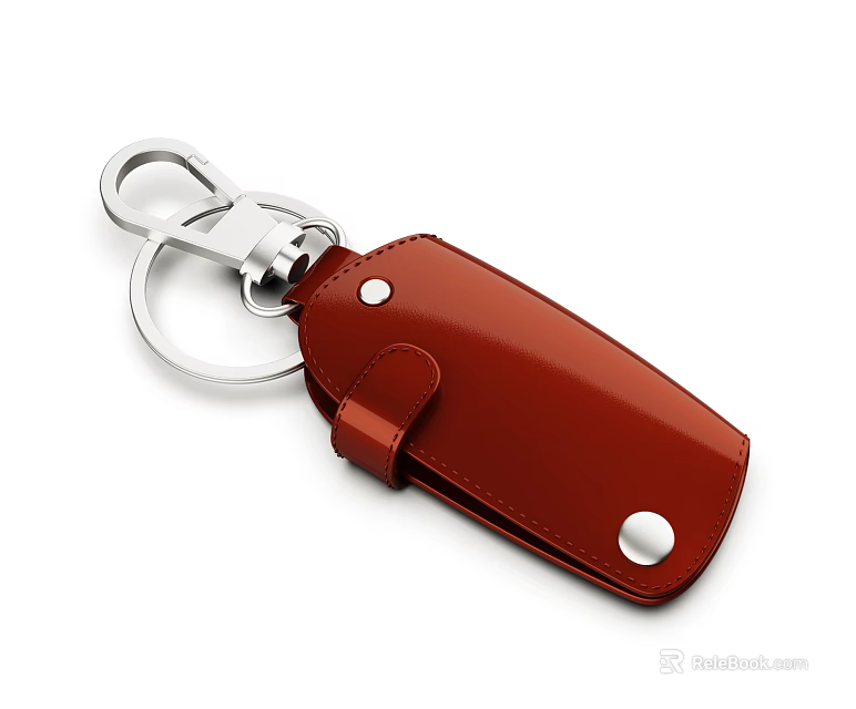 Red Leather Jewelry Keychain With Silver Metal Rings And Buckle 3d model 