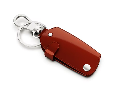Red Leather Jewelry Keychain With Silver Metal Rings And Buckle 3d model