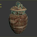 Hand Carved Ceramic Jar Sculpture With Dragon Design And Ornate Lid