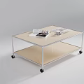 Contemporary Coffee Table With Metal Frame Light Top Featuring Magazines And Remote 3d model
