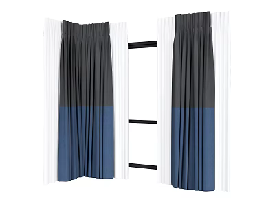 Modern Double Layer Curtains With Dark Gray Blue And White Inner Design 3d model