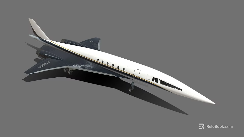 Modern Streamlined Private Jet With White And Dark Exterior Design 3d model 