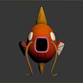 Cartoon Orange Fish With Yellow Crown Open Mouth White Eyes Red White Fins Yellow Whiskers