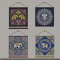 Colorful Elephant Design Wall Hangings With Floral Patterns And Tassels