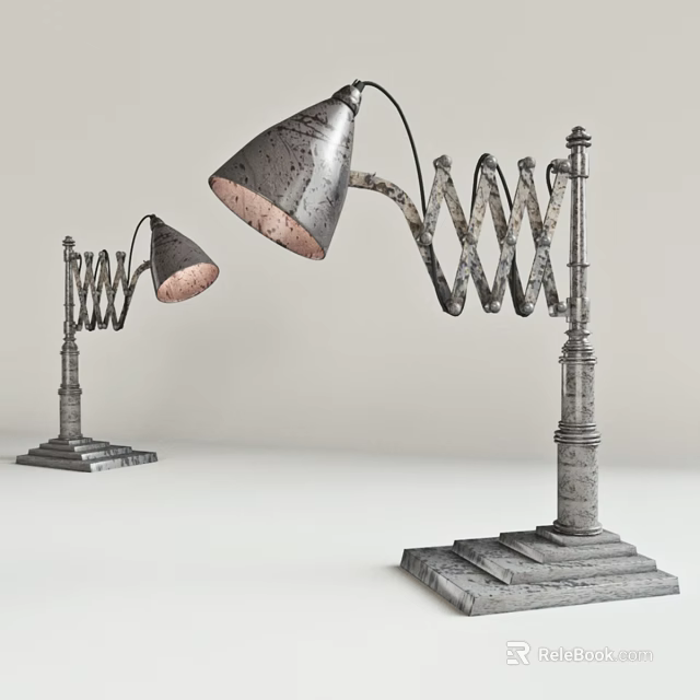 Vintage Metal Floor Lamp With Coiled Spring Structure Curved Lampshade And Square Base 3d model 