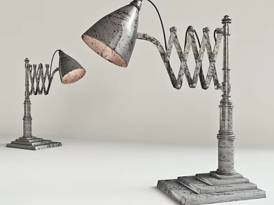 Vintage Metal Floor Lamp With Coiled Spring Structure Curved Lampshade And Square Base 3d model