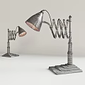 Vintage Metal Floor Lamp With Coiled Spring Structure Curved Lampshade And Square Base