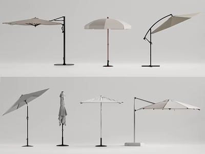 Various Outdoor Umbrella Designs With Different Stand Structures And Styles 3d model