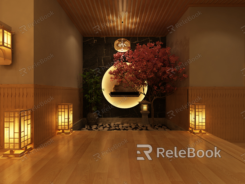 Japanese-style foyer cuisine restaurant landscape Sakurai background modeling model