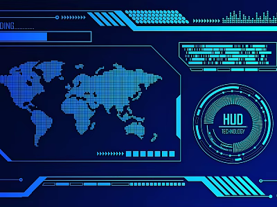 Tech Inspired Blue HUD Interface World Map Data Chart Pendant with Modern Design Elements 3d model