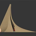 Cartoon Style Origami Tower Scene With Geometric Shape Light Brown Color And Colorful Reflections