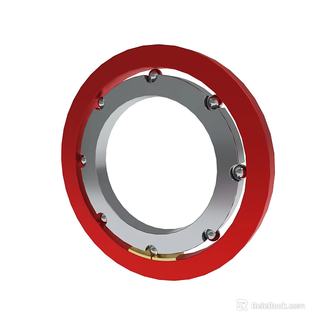 Red Outer Ring Silver Inner Circular Mechanical Part With Metal Bolts 3d model