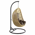 Cozy Rattan Woven Hanging Leisure Chair With Brown Comfortable Cushions