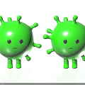 Green Virus Shaped Decorative Ornament Set Featuring Cute Cartoon Figurines With Simple Expressions