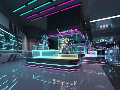 Modern Futuristic Foot Massage Spa With Neon Lights And Display Counters 3d model