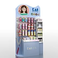 Retail Display Shelf With Cartoon Girl Avatar And Colorful Branded Products
