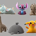 Cute Plush Stuffed Toys Collection with Unicorn Lion Giraffe Whale and Pikachu Characters