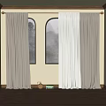 Beige and Light Brown Curtains for Arched Windows with Mountain View and Indoor Decor