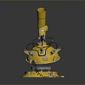 Yellow Mechanical Sci Fi Game Movie Character with Long Top Tube Round Base and Wires